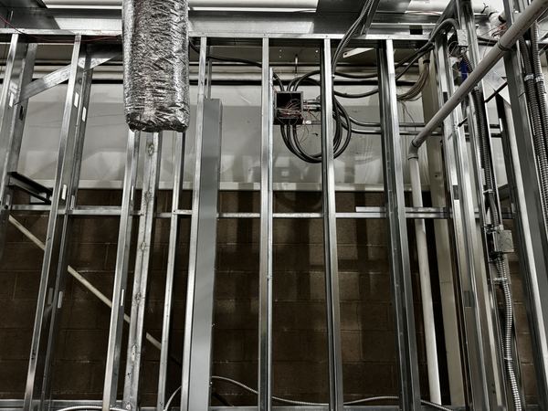 Metal-stud framing with electrical rough-in and junction box — Costco Gilroy