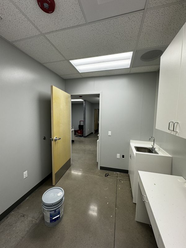 Back room complete with new ceiling lighting, receptacles, and sink area