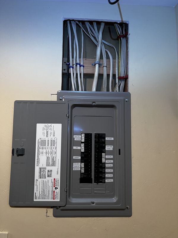 New Siemens indoor load center with every circuit labeled and cover open
