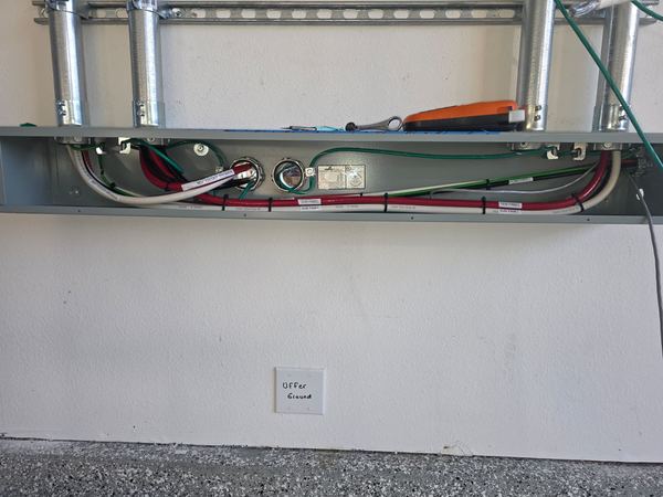 EMT strut-mounted sub-panel with labeled feeders